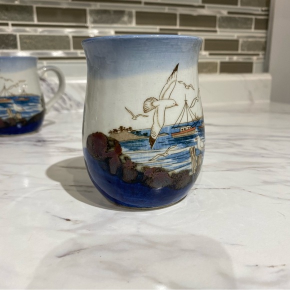 Vintage Stonware mugs ocean themed Seagulls boats marina - Picture 2 of 13